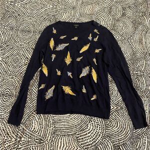 Talbots size Small Feather Embroidered Novelty Print Sweater